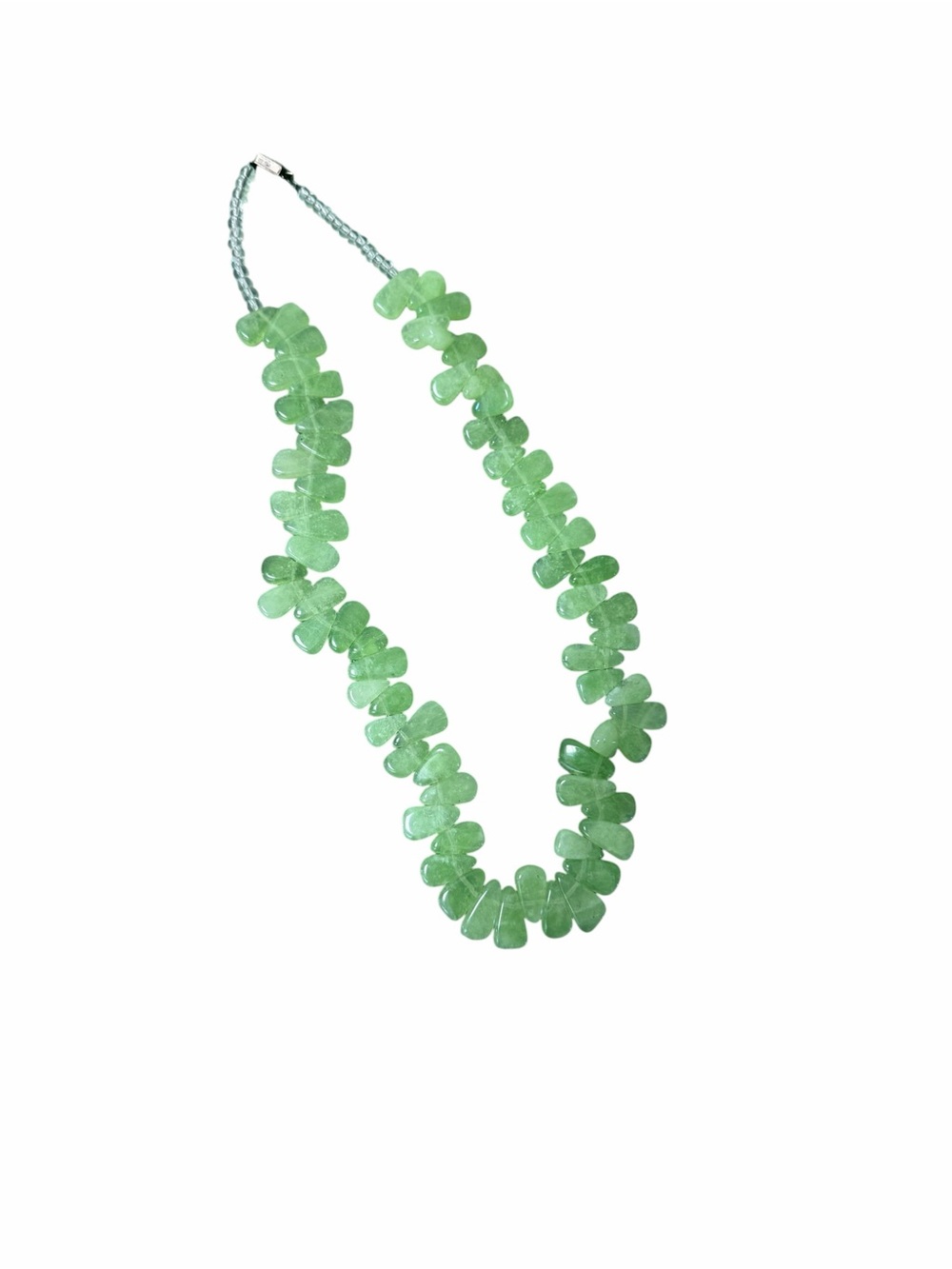 💚 VINTAGE CHRYSOPHASE Gemstone Necklace With Sterling Silver Clasp 1960’s